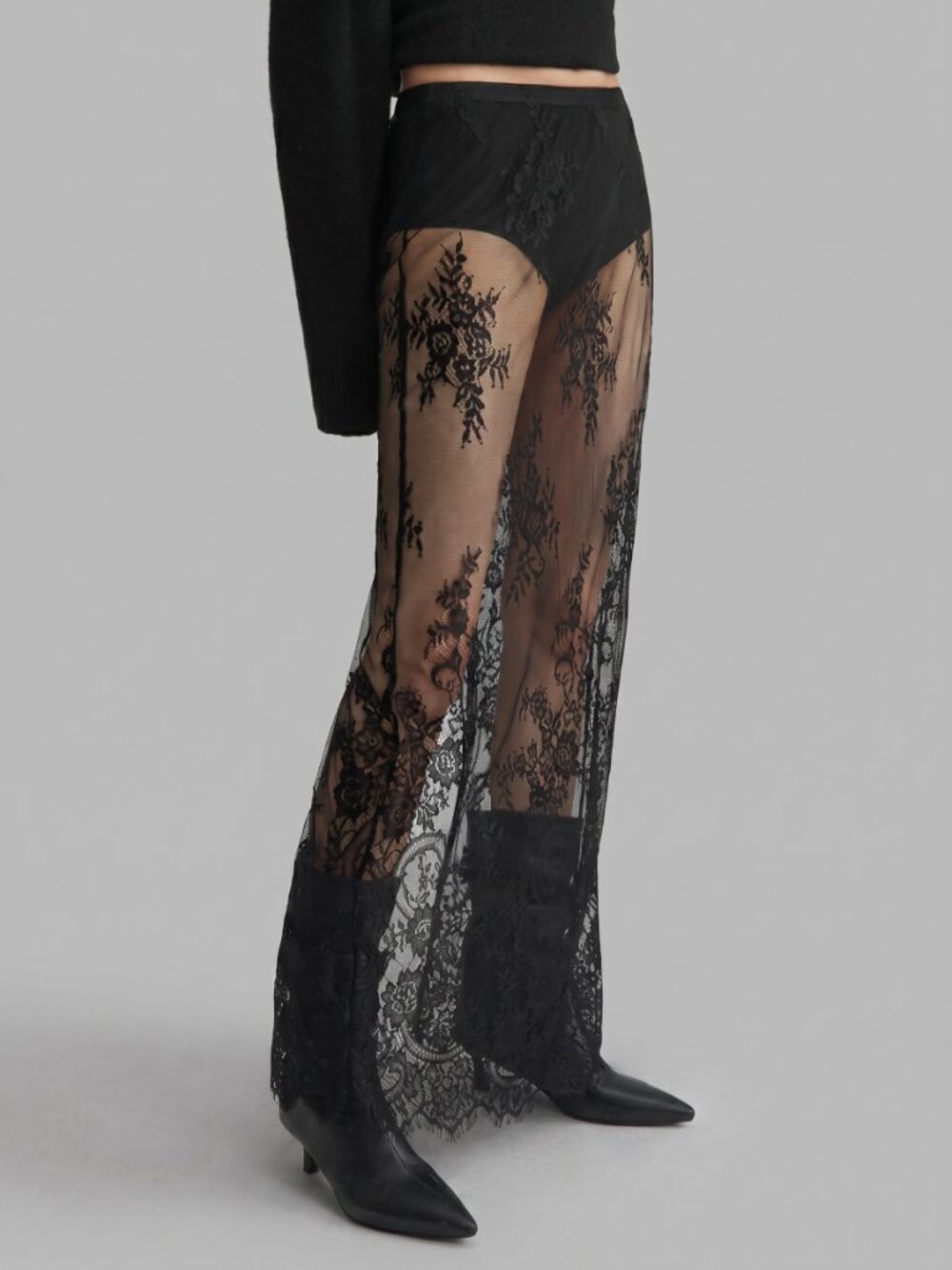 Women Sheer Black Lace Maxi Skirt High Waist Sexy Gothic Mesh Overlay Skirt - Picture 5 of 7